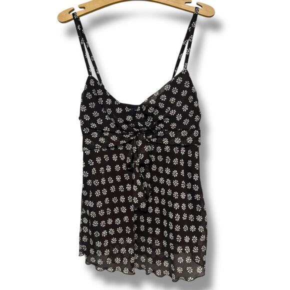 H&M Y2K Tank Top Babydoll Floral Daisy Chiffon Bow Brown Flowy Cottage Size 4 - Picture 10 of 11